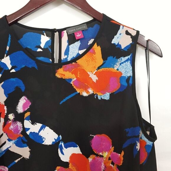 New Vince Top Bell Sleeve Cold Shoulder Floral Size Small Black - Picture 4 of 5